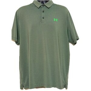 Under Armour Heat Gear Loose Fit Green Striped Athletic Stretch Polo Men's XL